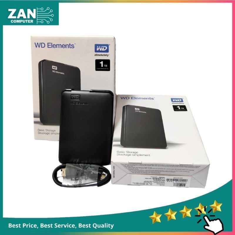 Hardisk External Original 1tb WD Elements Cable Usb 3.0 Fast Transfer Data - Untuk Windows dan Macbo