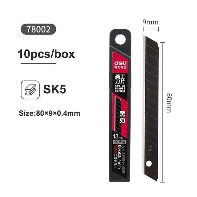 

Deli Pisau Cuter Knife Blades Alloy Steel SK5 9mm 10 PCS - Hitam 80 mm