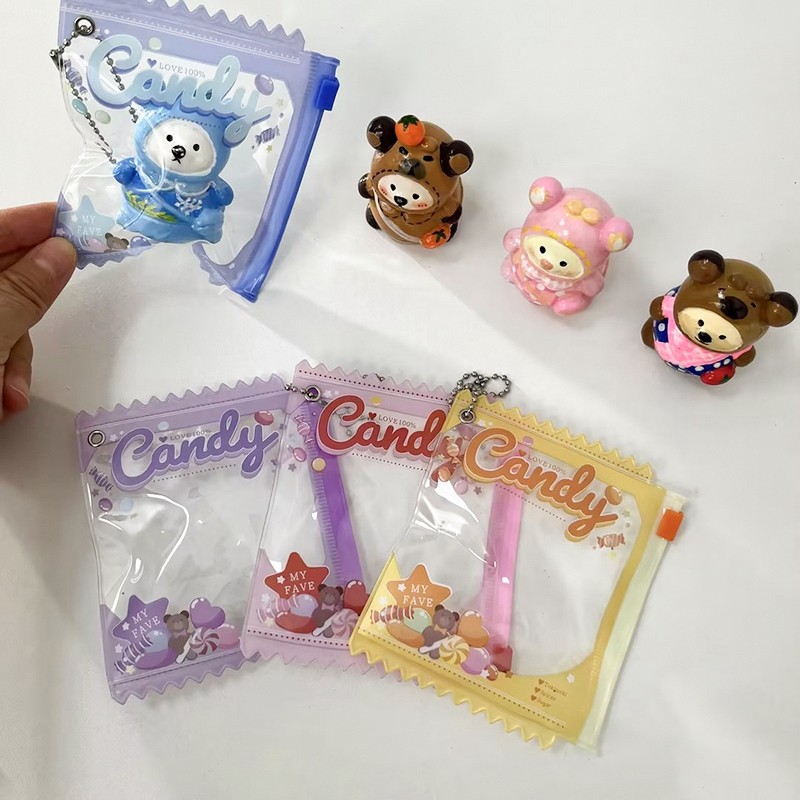 

1/5PCS Mini Anime Badges Hanging Bag Kawaii Candy Bag Transparent Displayer Cute Clear Doll Storage Bags Hanging Keychain Decor