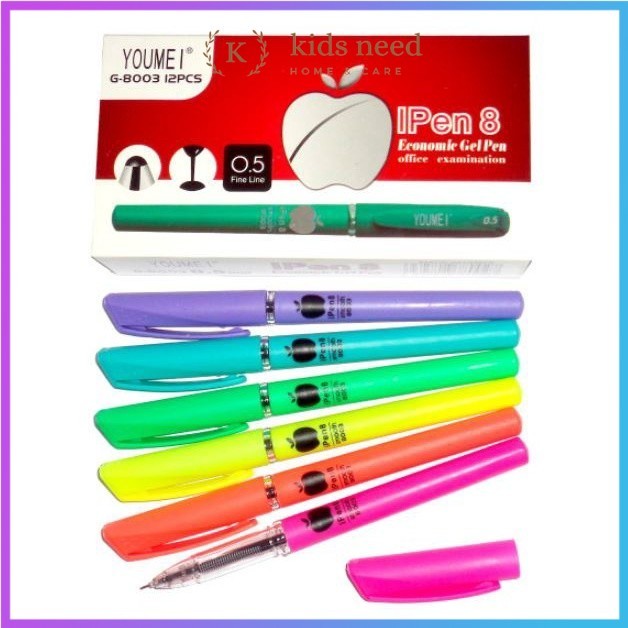 

(12pcs) Pulpen Gel Ipen Apel / Pen Youmei Warna Warni Murah / Bolpen Apple 0.5mm