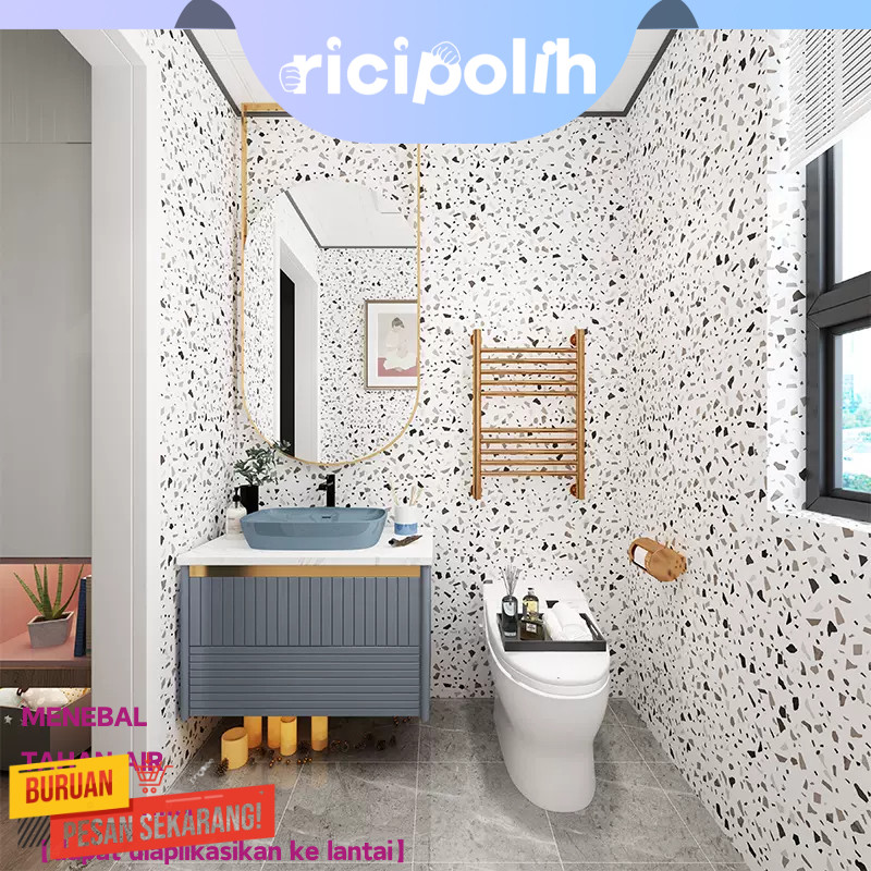 Wallpaper Kamar Mandi Anti Air 61*300cm Stiker Lantai Keramik Perekat Diri Tebal Motif Terrazzo Stik