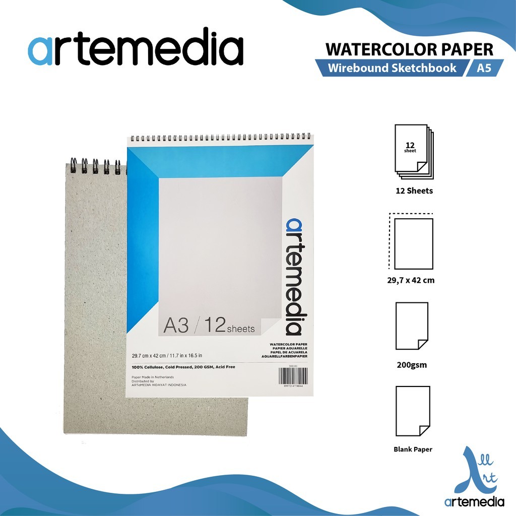 

Gramedia Surabaya - Artemedia Watercolor Book A3 Wire Bound Pad Sketchbook