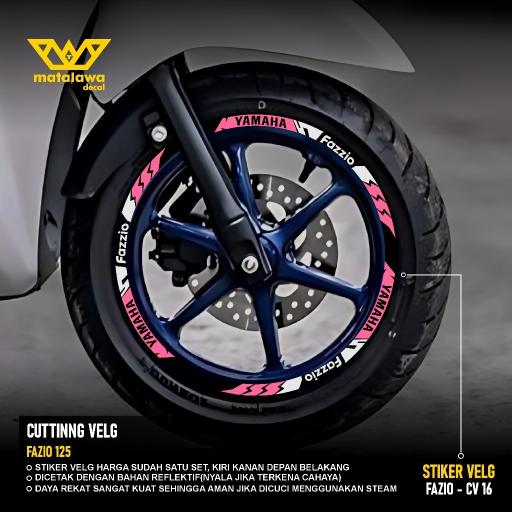 CUTTING STIKER VELG YAMAHA FAZZIO STICKER LIS PELK MOTOR RING 12 FAZIO SET DEPAN BELAKANG 16