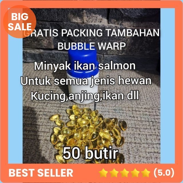 Minyak ikan salmon original 100% 50 pcs / minyak ikan salmon / vitamin hewan / vitamin ikan / vitami