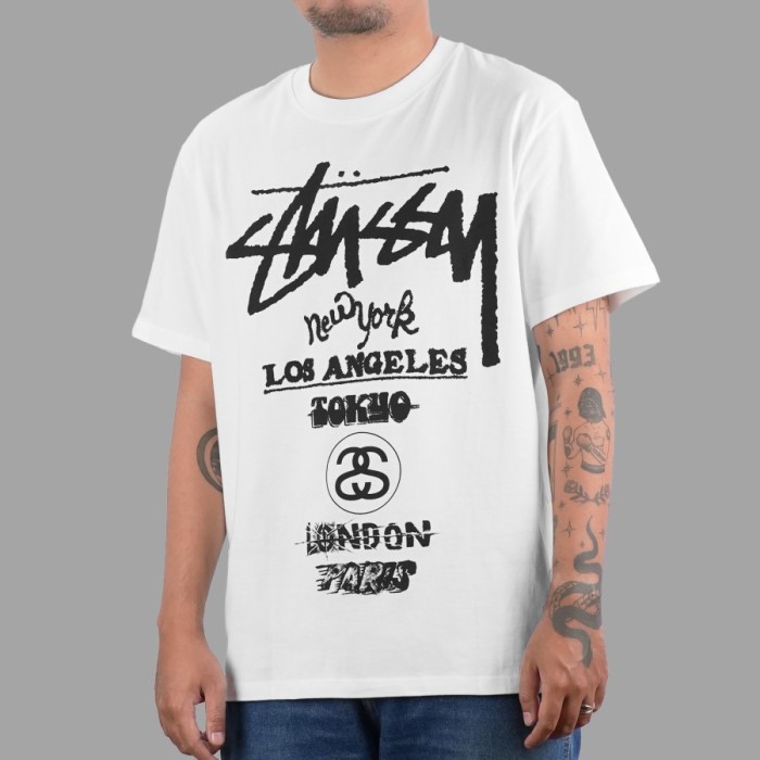 Kaos Oversize STUSSY Tour White Tshirt - ORI - S