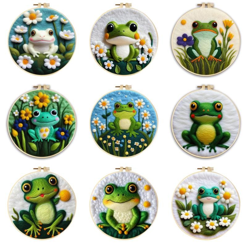 

SDOYUNO Diy Creative Making Wool Felt Kit Frogs Stitch Crafts Supplies Adults Embroidery Frame Set For Handicraft Needle Felting