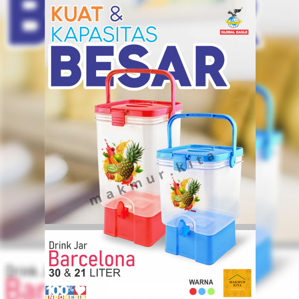 FK74VC Dispenser Air Minum 21 30 Liter Plastik Global Eagle / Drink Jar Barcelona Global Eagle / Tem