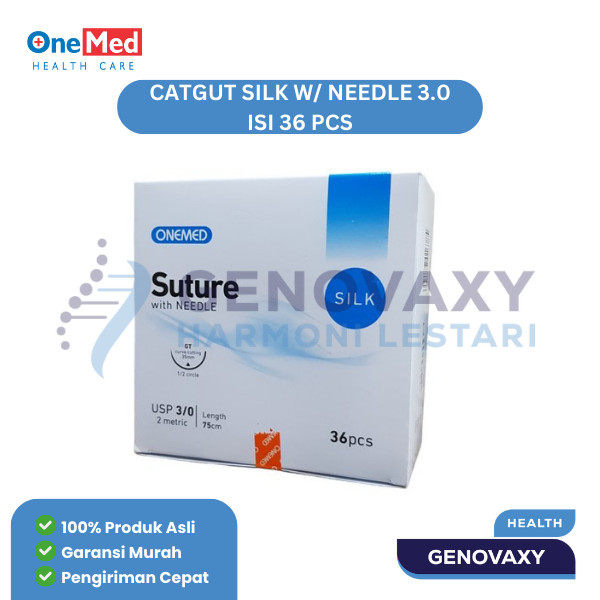 Onemed Benang jahit catgut silk + jarum 3.0 36s