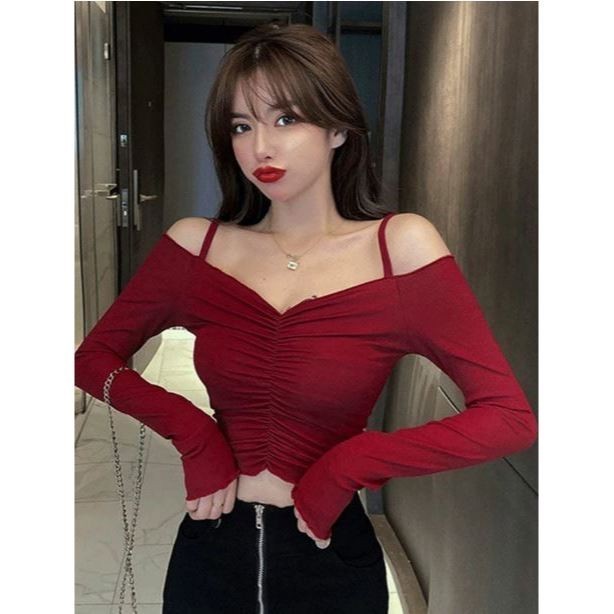 WILLSHA - ZRX Baju Blouse KIANA / TIARA CROP TOP TSHIRT LONGSLEEVE KNIT / Pakaian Sabrina Blouse Wan