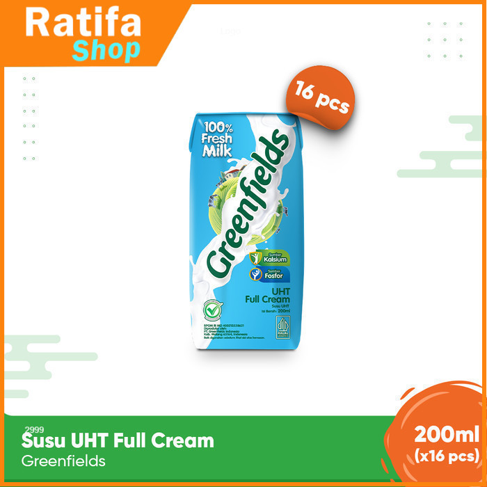 

Greenfields Susu UHT Full Cream 200 ml - isi 16 pcs -100% Fresh Milk dari Greenfields Farm