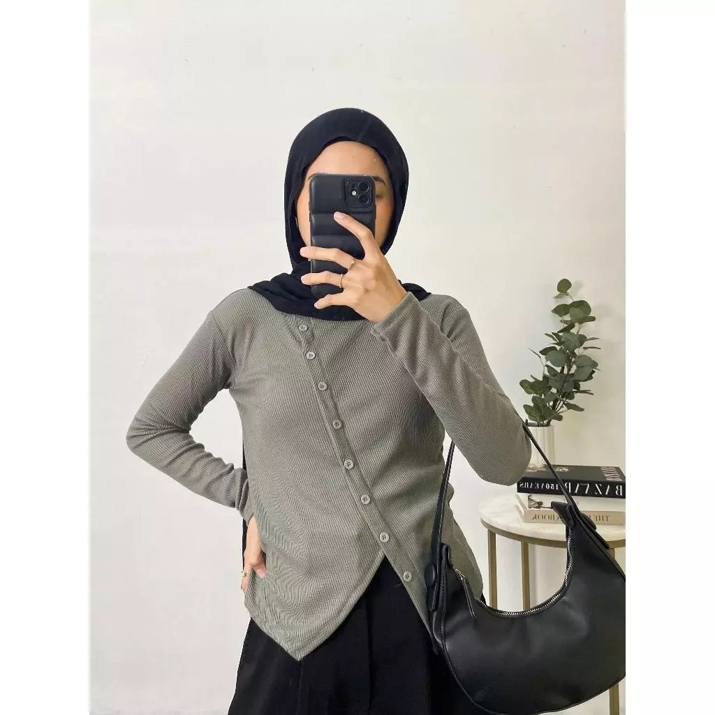 ZETERINDO - ZJD BLOUSE WANITA KINANTI FULL KANCING SAMPING / Selly Top Blouse Snow Rib Square Neck B