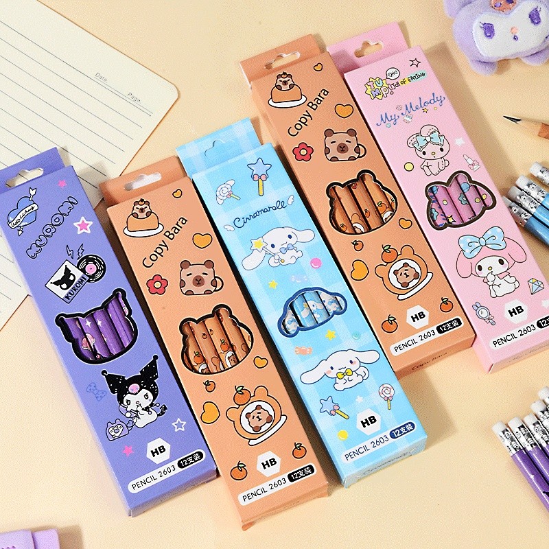 

Ready 12pcs Pensil 2B HB Karakter / Pencil Kayu 2B HB Fancy Kartun Lucu/SANRIO KUROMI MELODY CINNAMON / Penghapus Karakter Melo Kuro Moroll Lucu