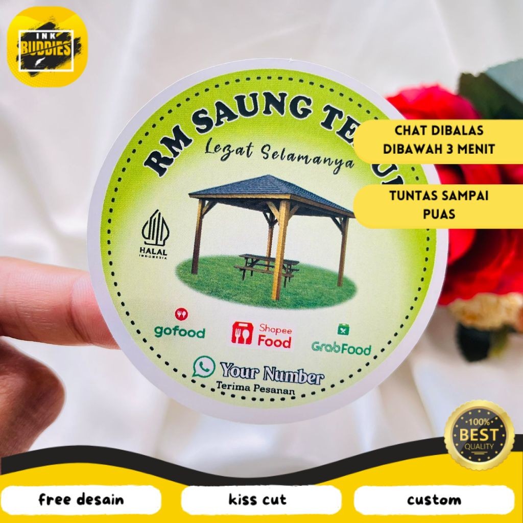 

INB 9-15 Sticker Print Label Rumah Makan Free Desain Custom Nama Brand Restoran Stiker Chromo Murah
