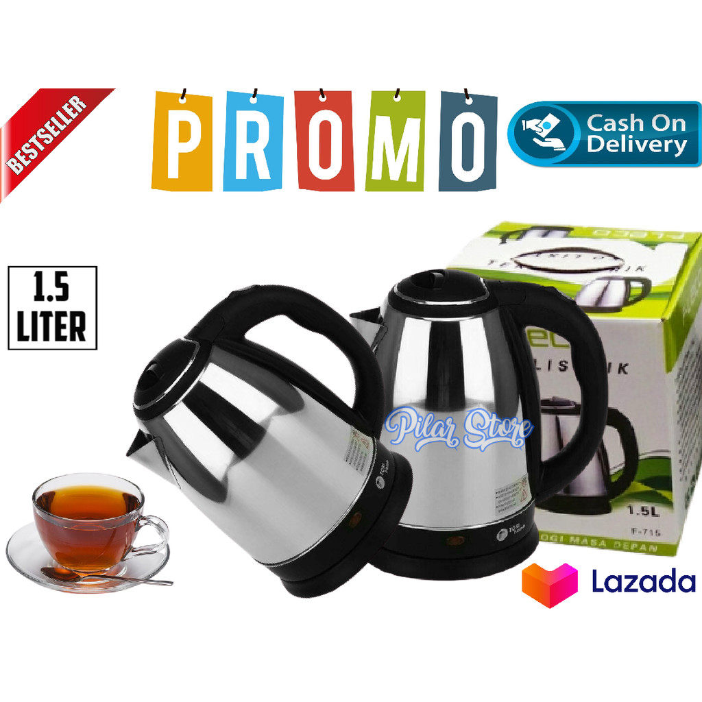 Serba Cod TEKO LISTRIK 1.5 / 1.8 Liter FLECO F715 / F718 Otomatis - Pemanas Air Stainless Steel ANTI