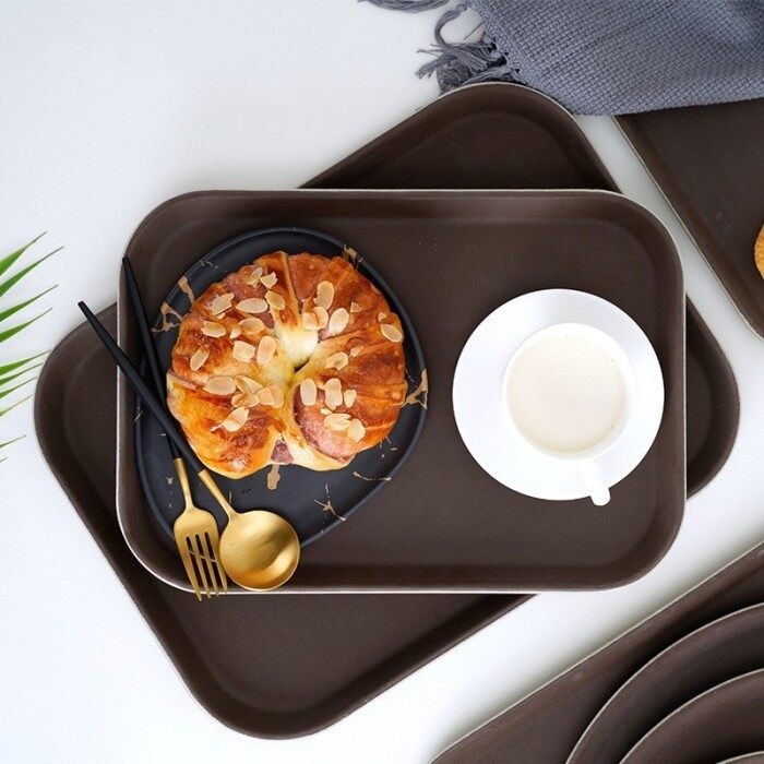 Bingo Nampan Segi Anti SLip Baki Saji Tray Makanan Plastik Cafe Bulat Segi Kotak Polos