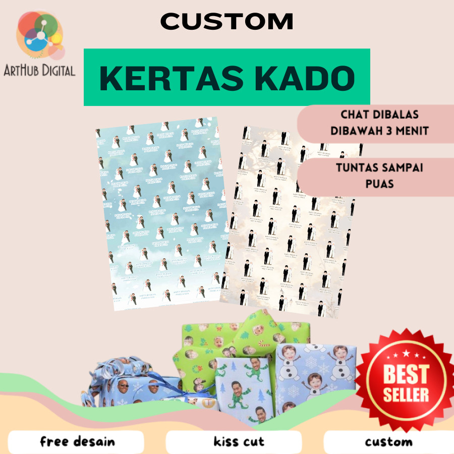 

AHD Kertas Kado A3+ Custom Desain Muka Wajah Aesthetic Tambah Tulisan Wrapping Papper Bungkus Hadiah
