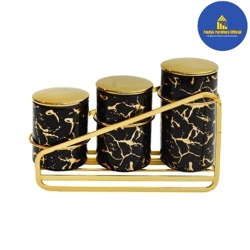 BEST QUALITY 1Set 3 Stoples Kedap Udara Wadah Gula Kopi Teh dg Rak Hitam Premium
