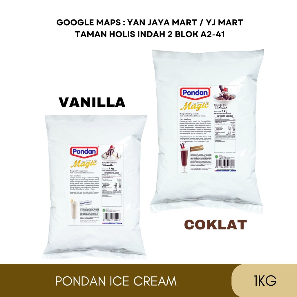 

Pondan Magic Ice Cream / Bubuk Es Krim Powder / Vanilla / Cokelat Kemasan 1KG