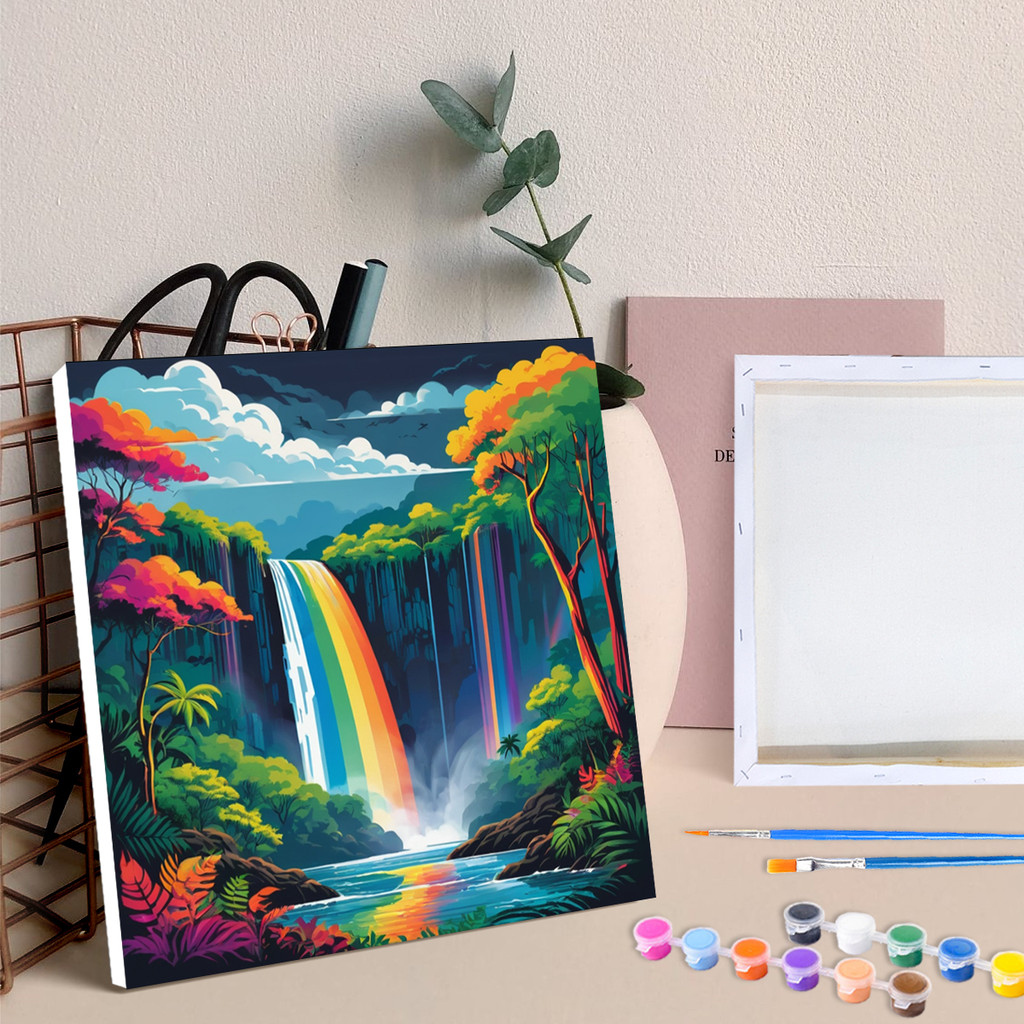 

RUOPOTY Framed Painting By Numbers Cartoon Waterfall Beginner Kits Easy To Paint Include Tool Diy Crafts Kits For Home Decors