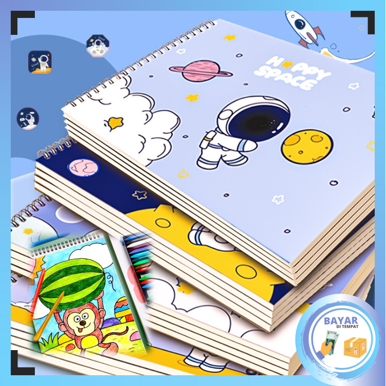 Drawing Book Ring Kartun / Sketch Book Motif Karakter / Buku Gambar Anak Balita