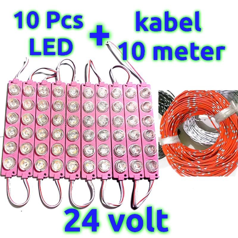 10 pcs Lampu LED 6 mata 24 volt dan kabel bintik 10 meter Led bak truk bus 24 volt Lampu kolong 24v