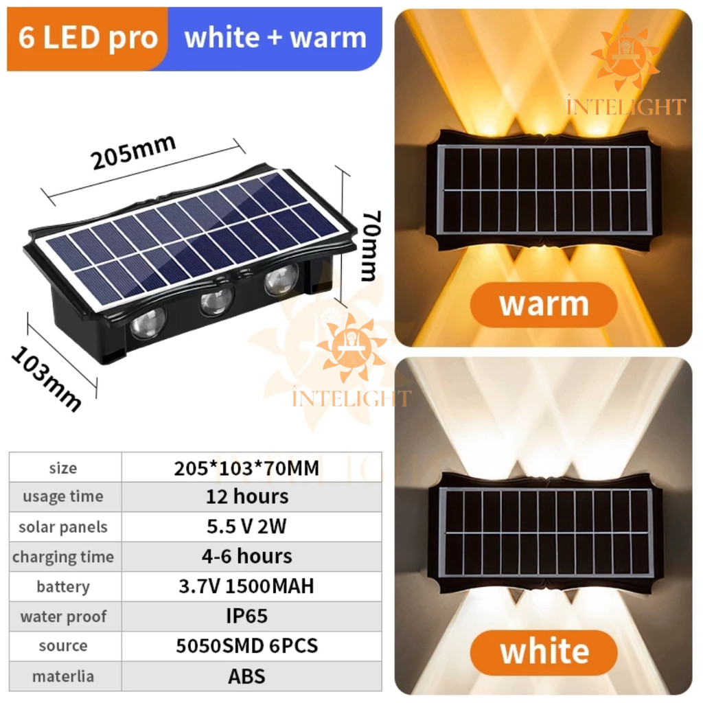 (Intelight) (COD) Lampu Dinding Tenaga Surya 6 LED Solar Sensor Cell Light Waterproof Garansi