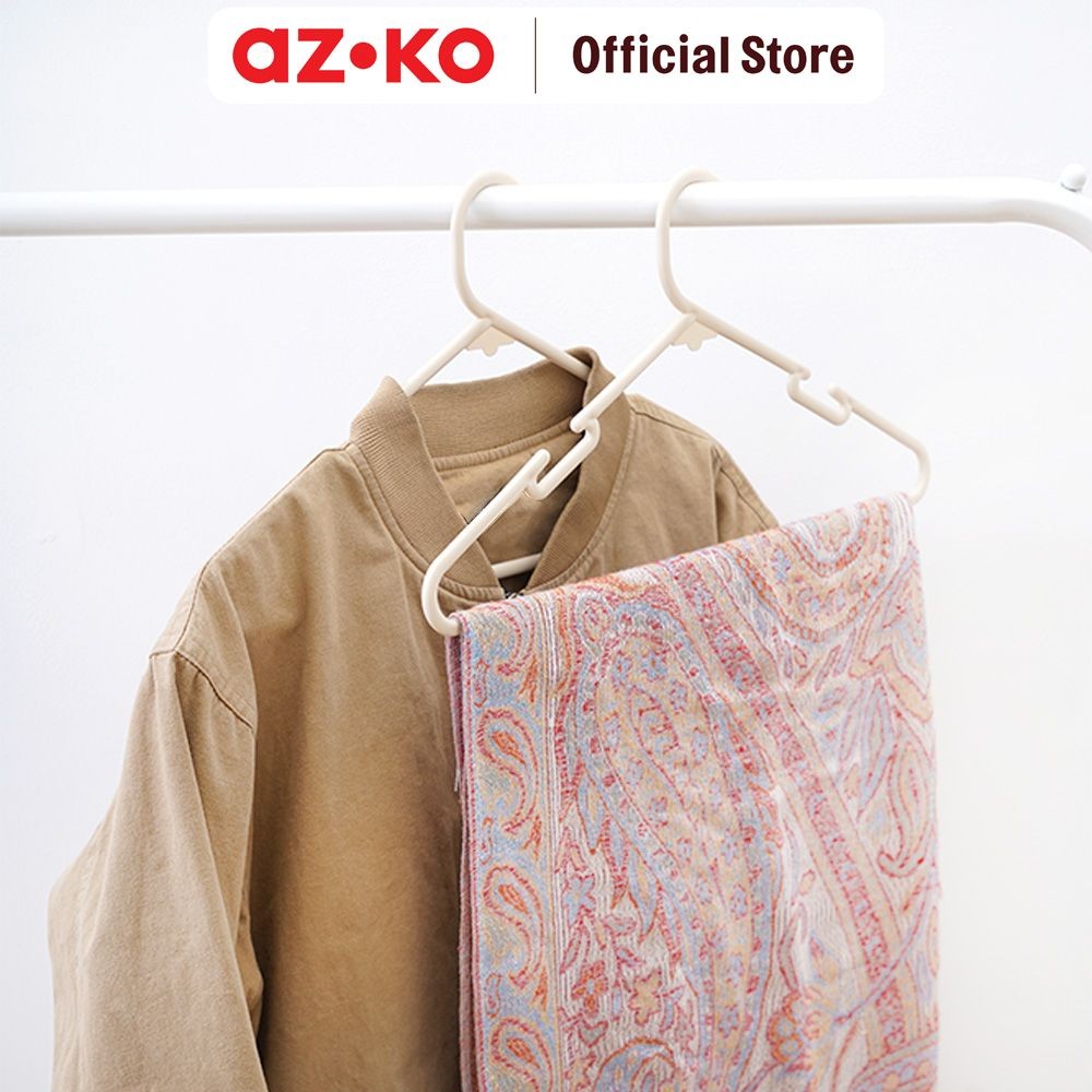 AZKO Stora Set 5 Pcs Hanger Plastik - Putih Ivory Henger Gantungan Baju Serbaguna Shirt Hook Perleng