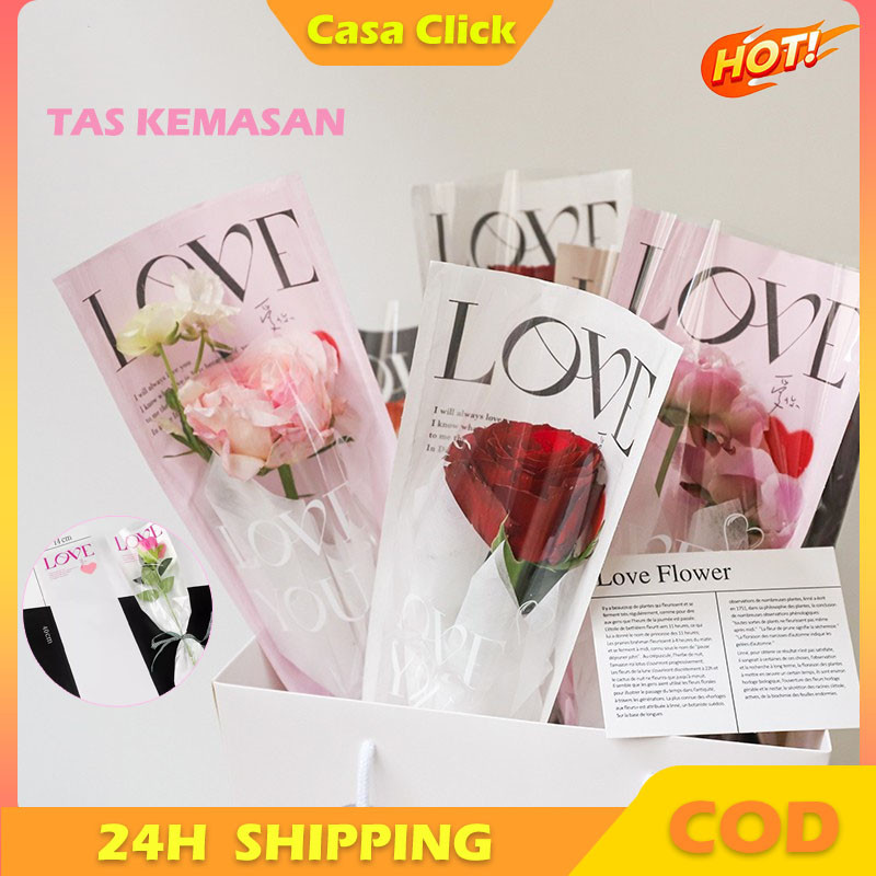 

[1 Pack 20 Lembar] Plastik Single Flower Tulisan Love Printed Korean Style Plastik Bunga Tangkaian Satuan Single