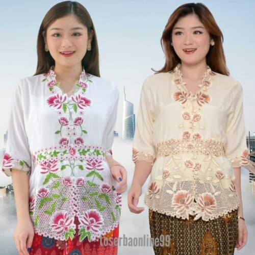 Atasan Kebaya Encim Wisuda Modern Aplikasi Brokat - Lidya Putih, M