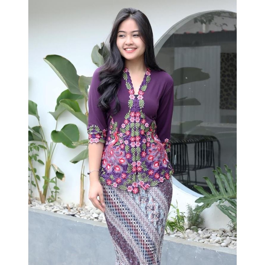 Kebaya Bordir Ganda Encim Melar Getah - Jersey Premium Impor Korea - Panjang, Baju Baju Atasan Stret