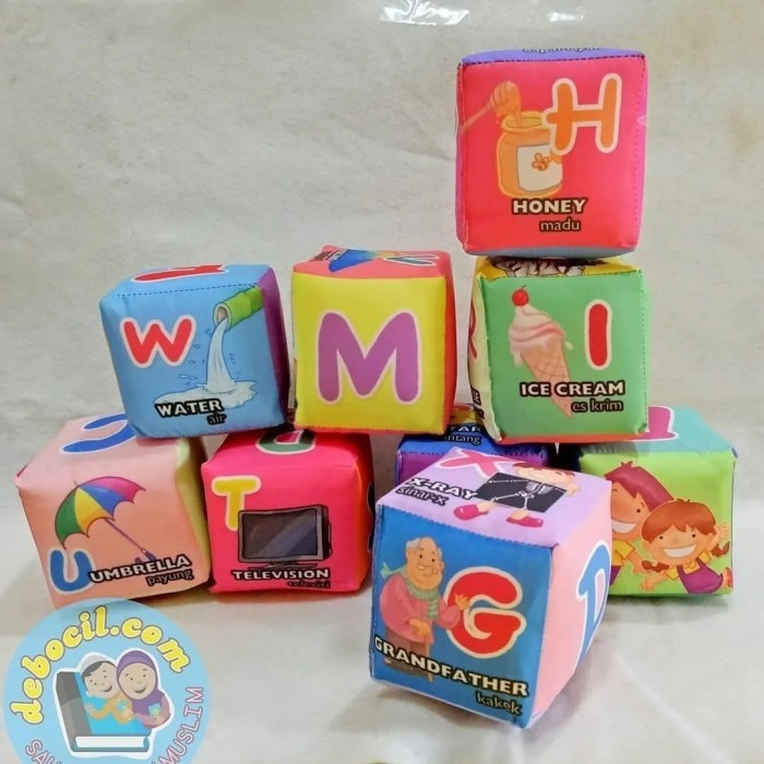 Kubus Abjad | balok abjad | balok kain | kubus kain| mainan bayi