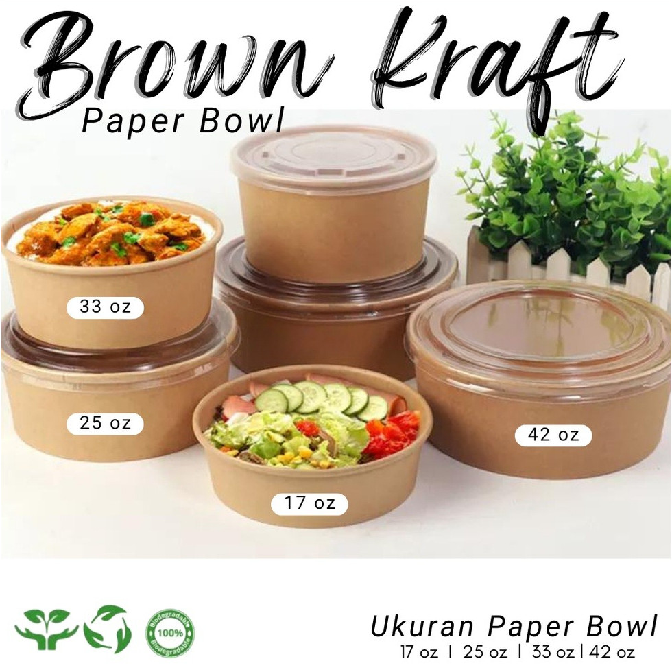 Brown Kraft Paper Bowl Salad Bowl 17oz 25oz 33oz 10 pcs