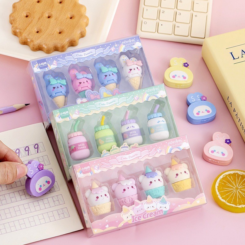 

[ CRATK ] PENGHAPUS SWEET MINI DESSERT ISI 4 PCS / ERASER LUCU UNIK BERBAGAI MOTIF KAWAII