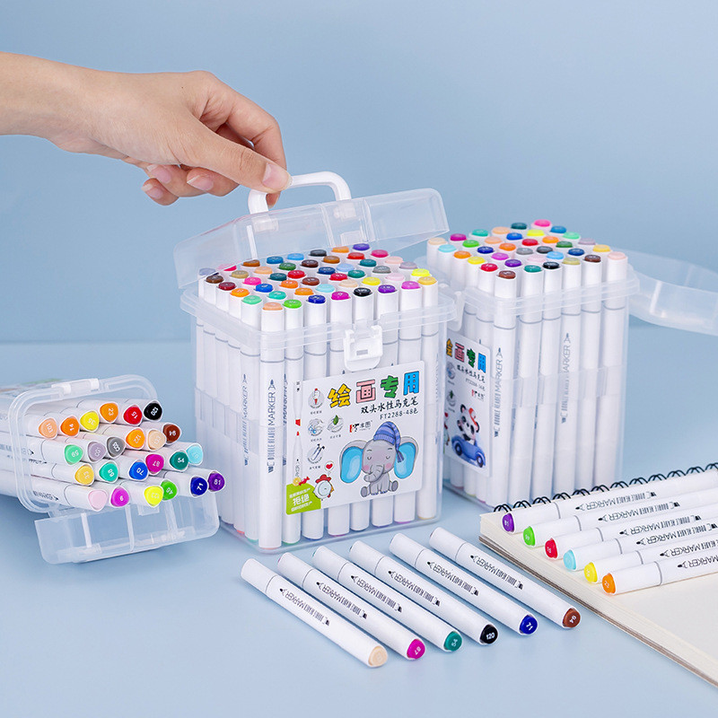 

Washable Box Markers 12/24/36/48 Color Children's Painting Brush Student Drawing Double Head Waterborne Pen