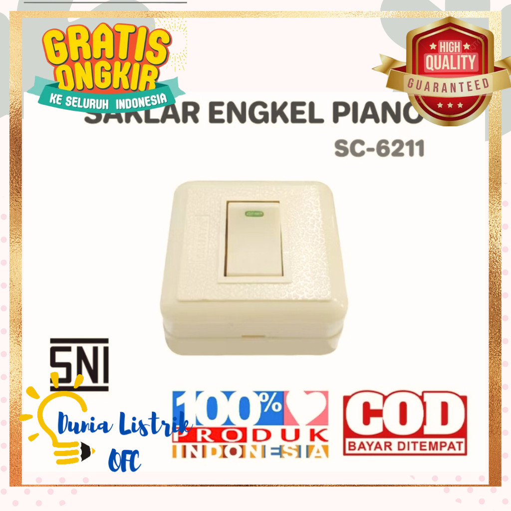 Saklar Engkel Piano Cahaya Saklar Tunggal Tempel Tembok Ob Saklar Engkel Piano Cahaya SC-6211 Saklar