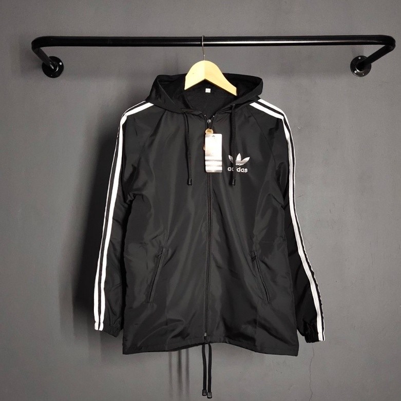 JAKET PARASUT WINDBREAKER ABU LIST PUTIH XL XXL - JAKET PARASUT JUMBO - JAKET OLAH RAGA
