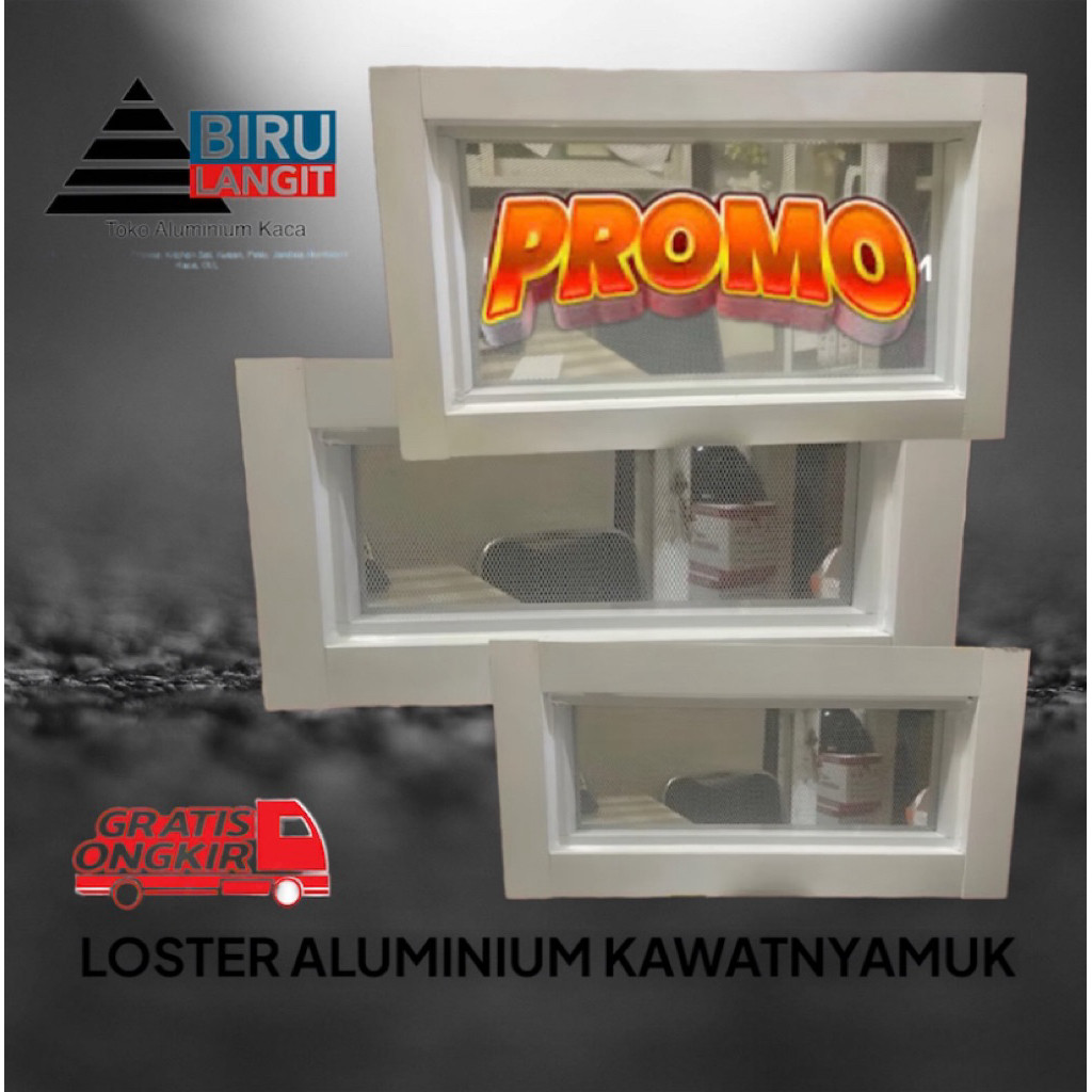 LOSTER ALUMINIUM lubang angin + kasa nyamuk parabola anti karat 20 x 60 cm “ Free dus dan Bubblerap 