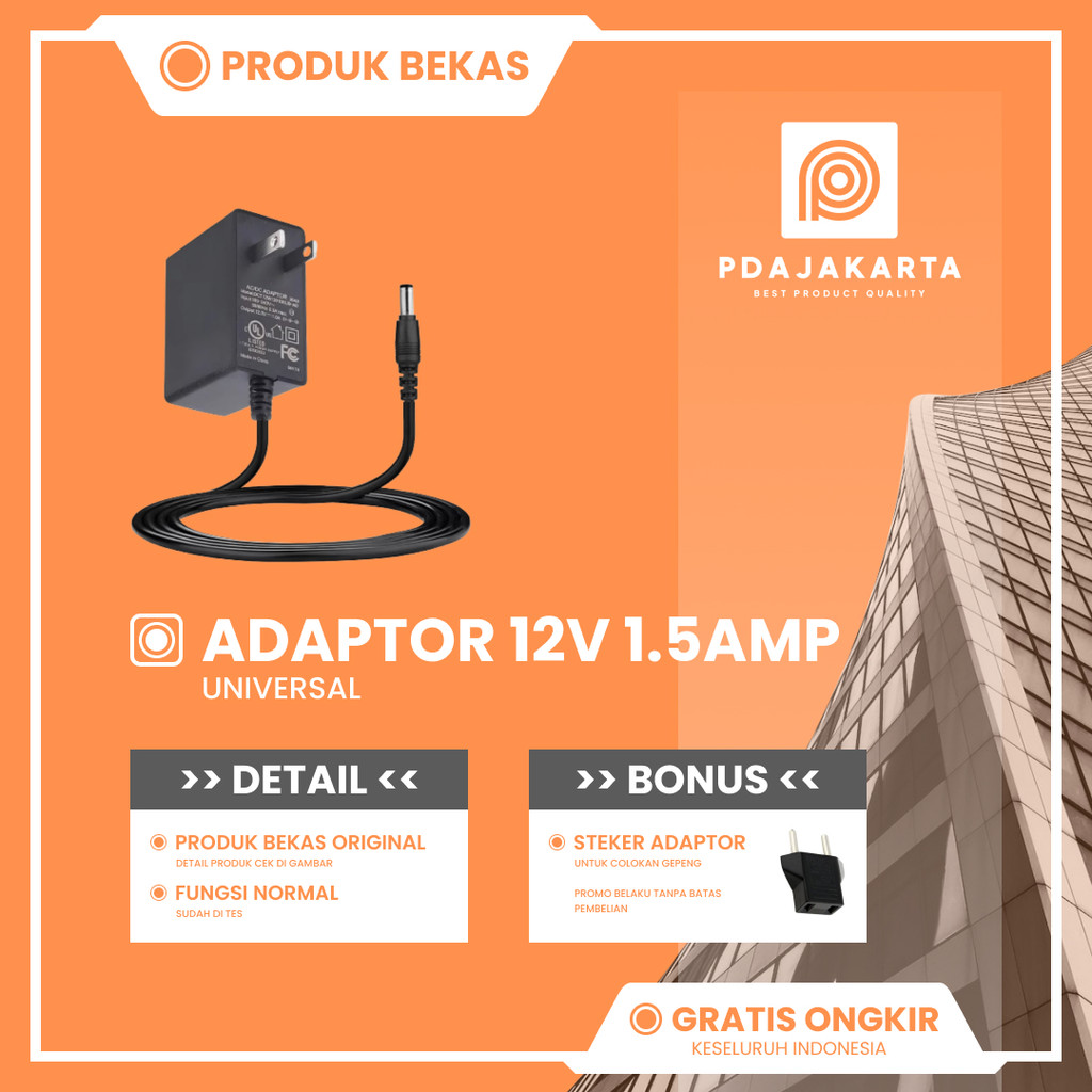 Adaptor 12V-1.5Amp Router/Modem/CCTV/STB/HTB Universal Bekas Original