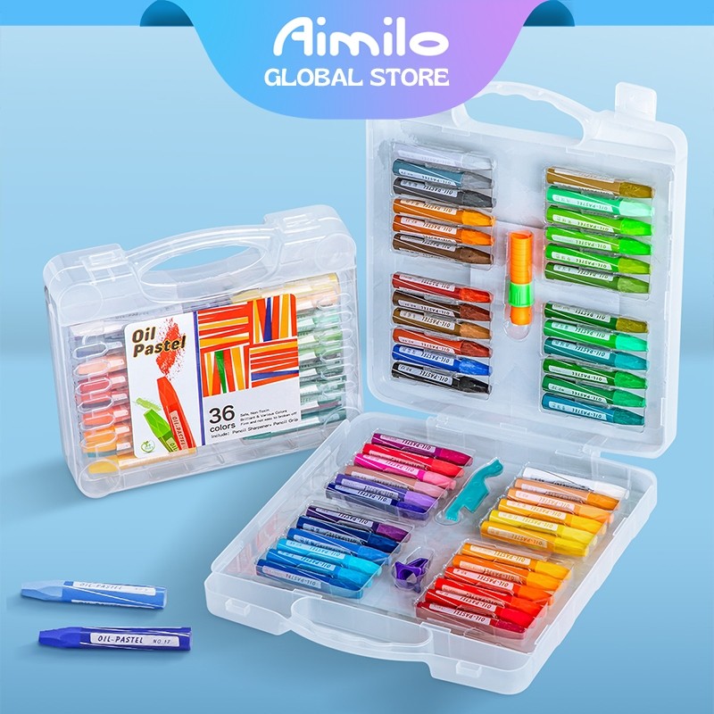 

New Aimilo Crayon Set Oil Pastel Crayon 24/36/48 Warna Krayon Minyak Anti Air Dan Anti Patah Tidak BeracunPremium
