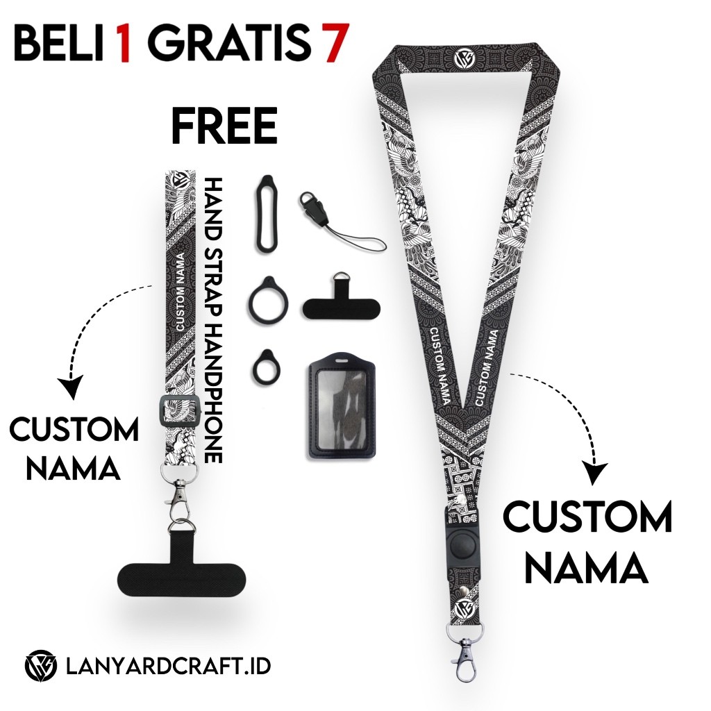 

Lanyard Custom Nama Batik Series Free Strap Handphone Adjustable Gantungan Tali Lanyard
