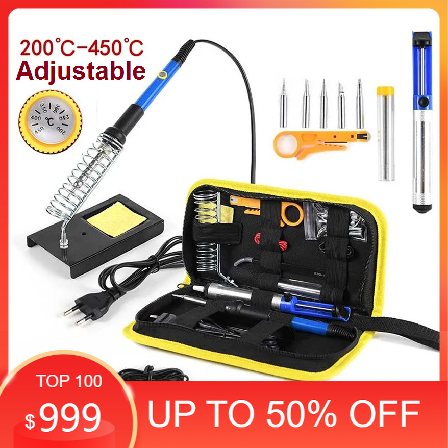 Solder Listrik Set Tas 15 Pcs Lengkap Iron Tool Kit 220V 60W Solder Listrik Murah Paket Penyedot Pen