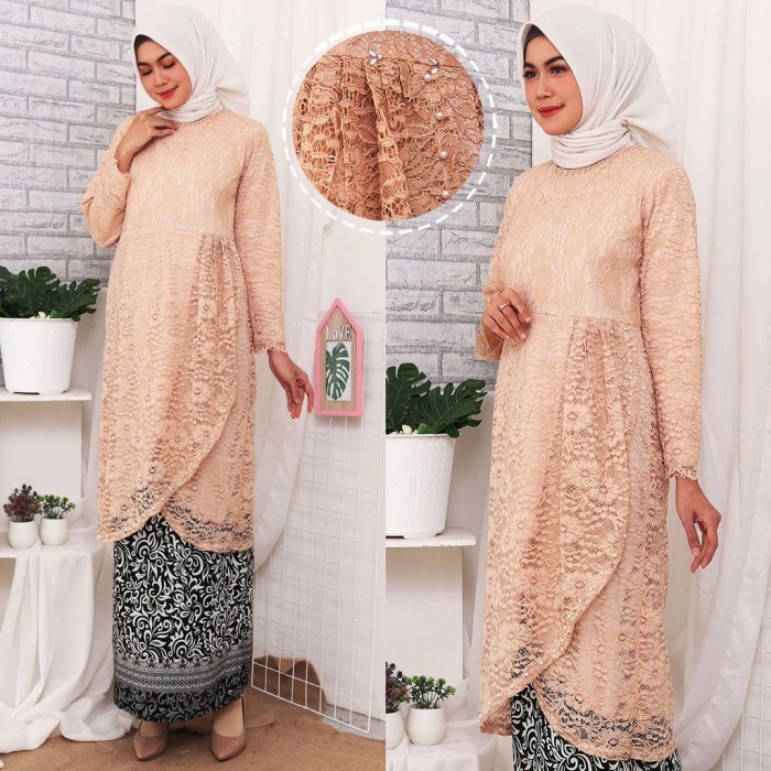 ✨LARIS✨ -Kebaya tunik atasan Brukat kondangan amora - krem
