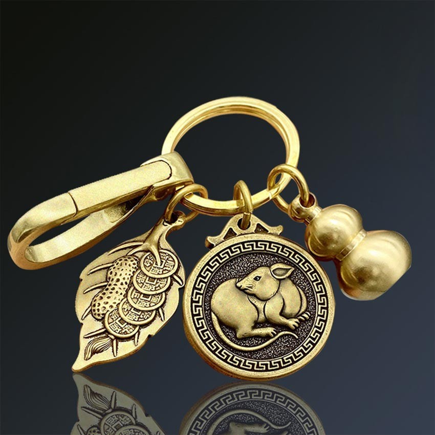 Gantungan Kunci Keychain Keberuntungan Rejeki Kuningan Koin Hulu Shio Macan Naga Kuda Kelinci Ayam