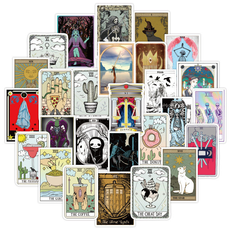 

50pcs/pack Tarot Graffiti Waterproof Stickers For Notebook Motorcycle Skateboard Computer Mobile Phone Cartoon Toy Trunk