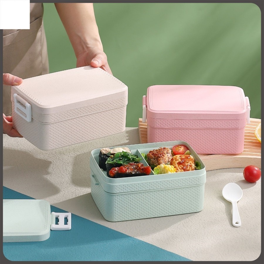 Kotak Bekal PP Jerami Gandum / Lunch Box 2 Susun 1000 ML BPA Free