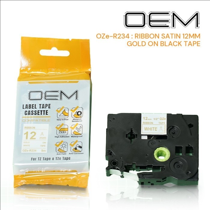 BROTHER LABEL PITA TAPE REFILL BROTHER R234 RIBBON TZE FABRIC 12mm Gold On White Ptouch TZE PTOUCH P