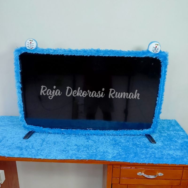 Terbaru set bando tv led 43 inch karakter doraemon + taplak meja bulu rasfur ukuran 150x50cm