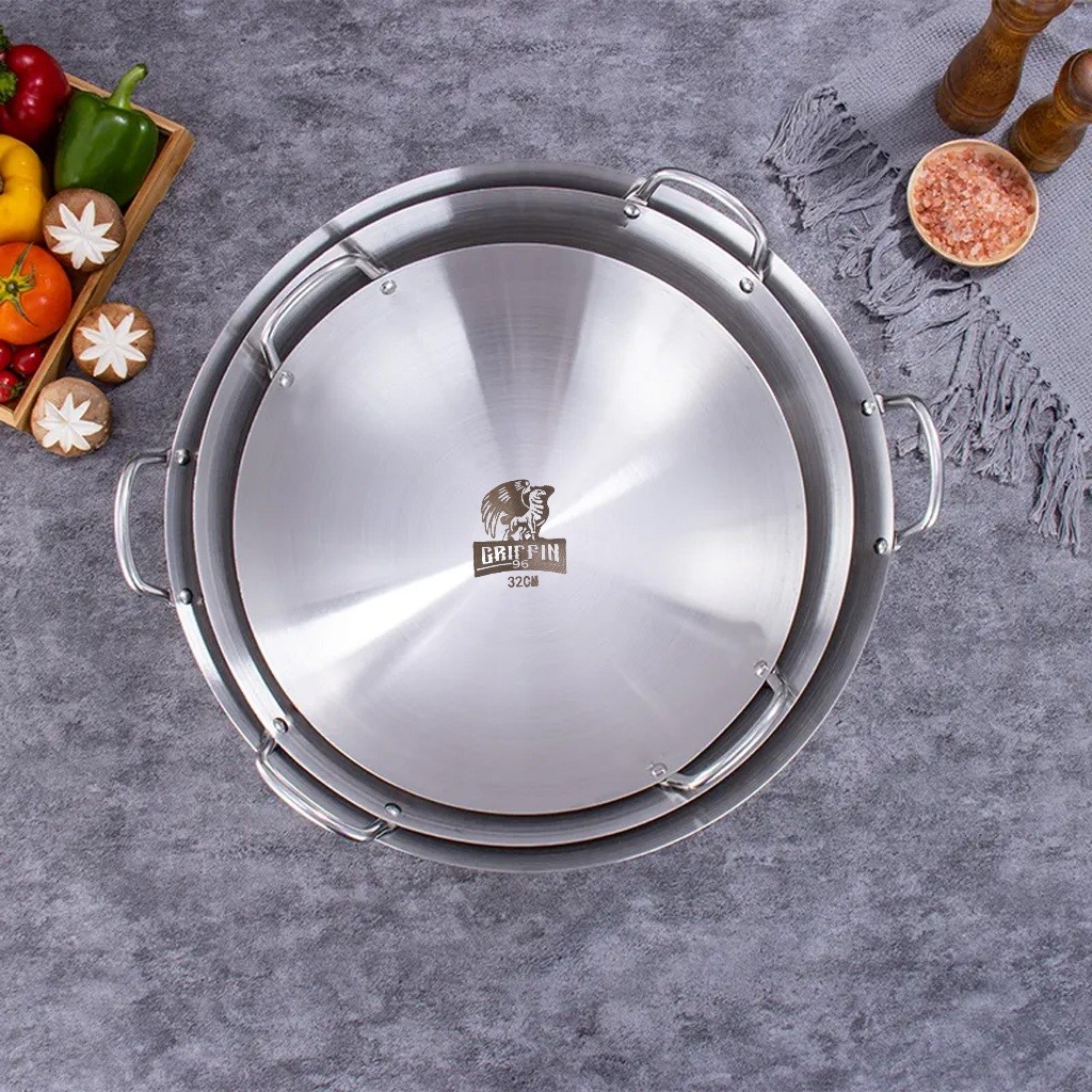 terbaru wajan kuali premium tebal/kuali stainless steel/wajan griffin stainless - kuali besar katel