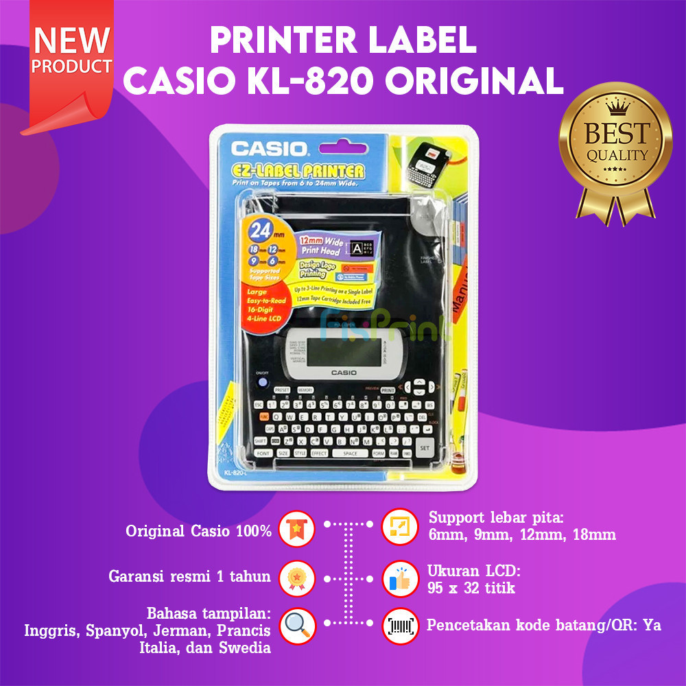 FixPrint Printer Labeling Casio KL-820 Label Maker Garansi Resmi New Original
