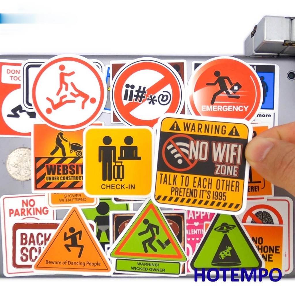 

50/100Pieces, Warning Stickers, Safety Slogans, Caution Signs, Danger Stop, for DIY Creative Decoration, Funny Sticker